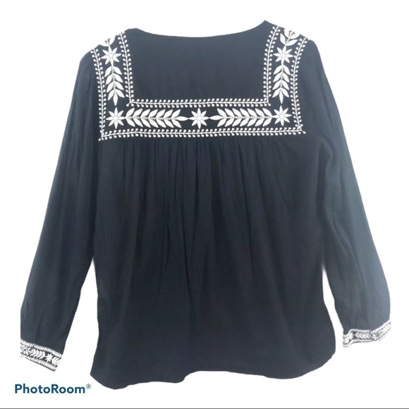 J. Crew Black Embroidered Tunic Cotton Flowy - Picture 3 of 7